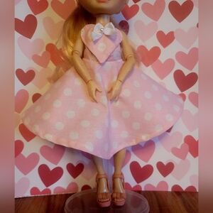 Pink Polka Dot Heart Dress For Rainbow High (Handmade)